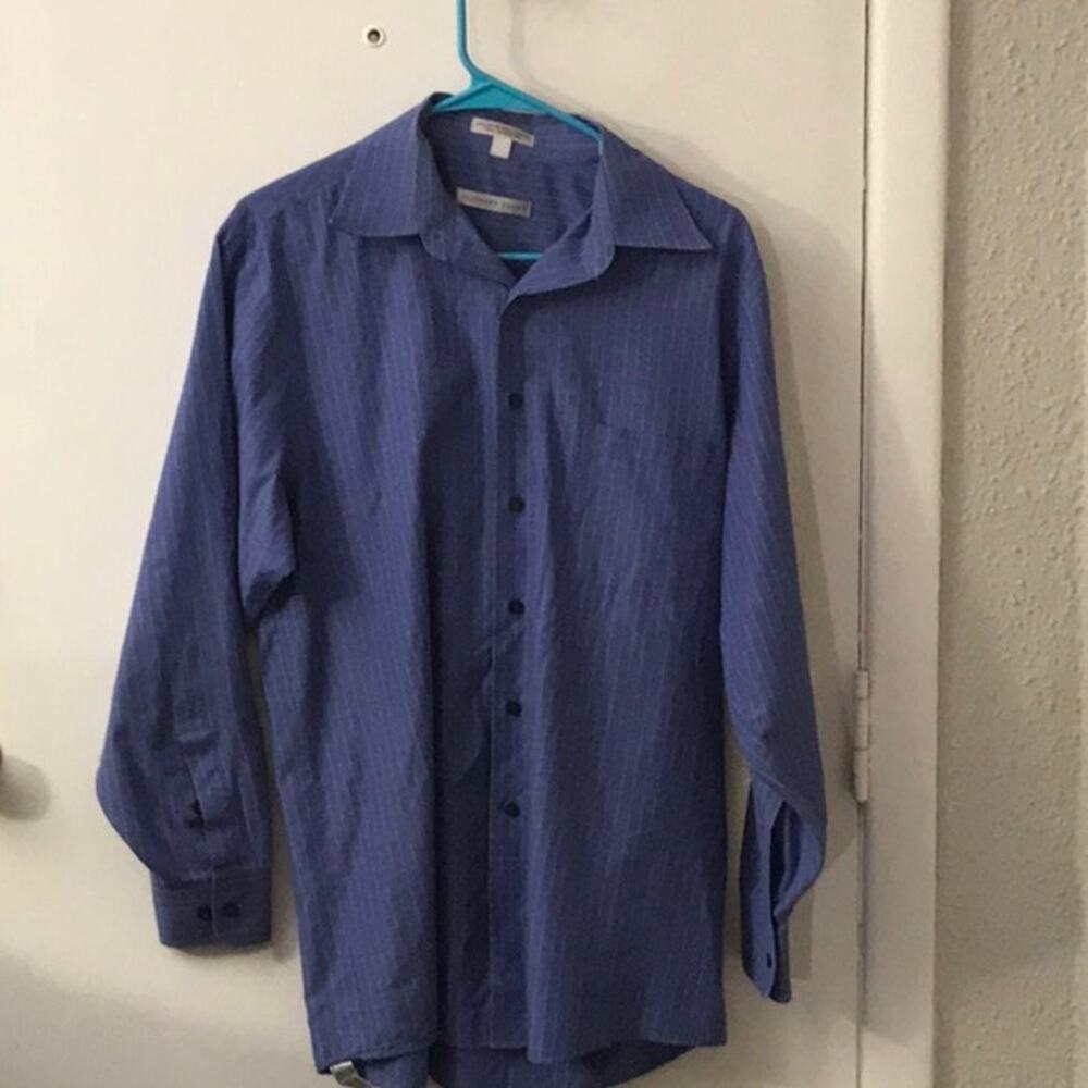 Geoffrey Beene Blue Windowpane Dress Shirt M Business Casual Holiday Preppy Work
